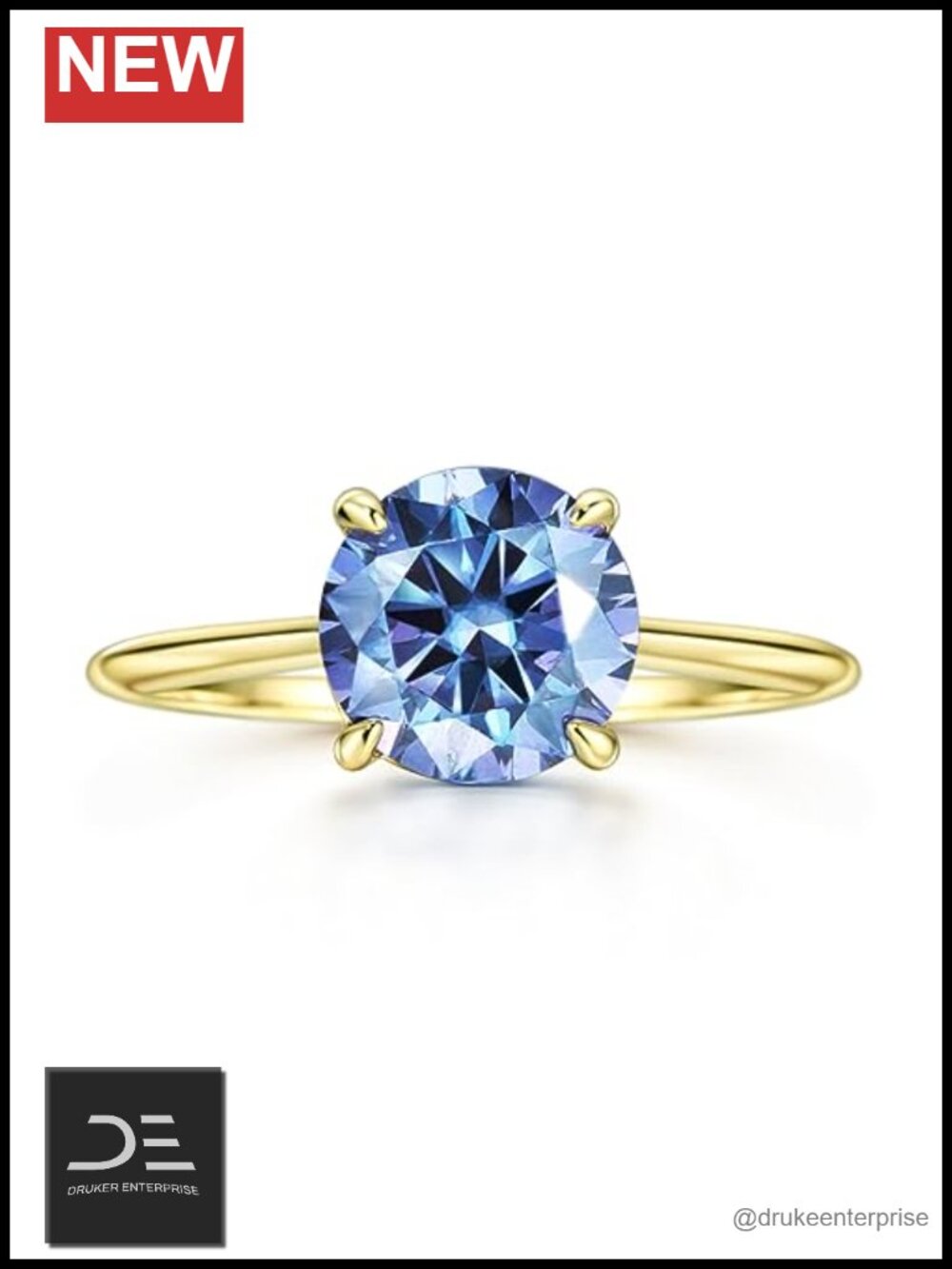 18K Gold Plated Moissanite Engagement Ring VVS 925 Sterling Silver Solitaire